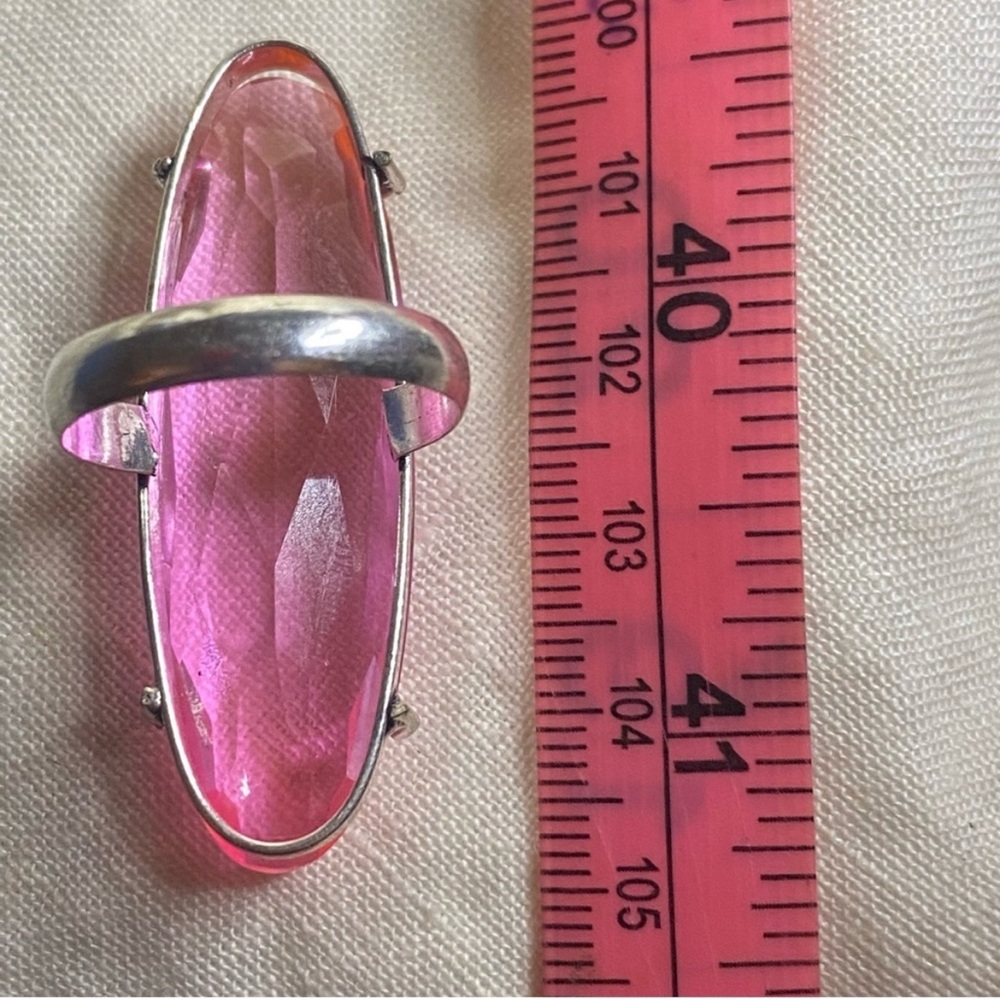 Gorgeous Pink Quartz Handcrafted 925 Sterling Elongated Faceted Ring - Picture 7 of 8